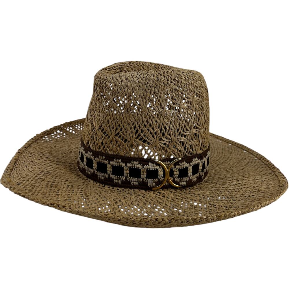 Bailey New West U-Rollit Woven Hat Straw Wide Brim Western Cowgirl Tan 7 3/8